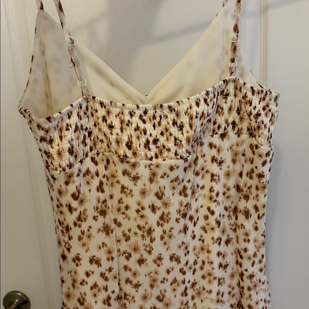 Floral Cream and Brown Women's Dress - Picture 4 of 5